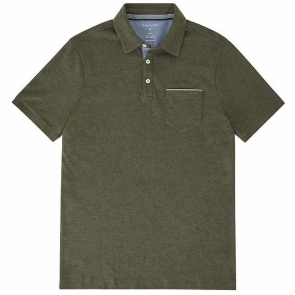 New-tahari Interlock Cotton Blend, Short Sleeve, Hunter Green Polo Shirt Large